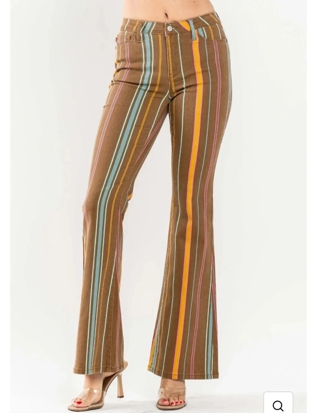 Judy Blue flare jeans mid rise stripe Stretch brown pink yellow blue 18W - Picture 1 of 12